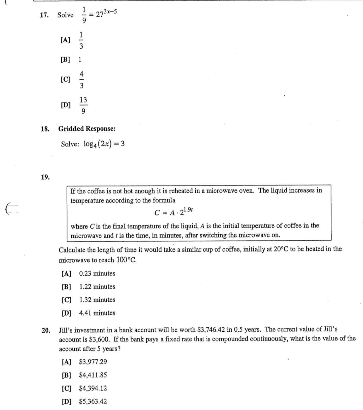 please solve 17. 18. 19. 'Grldded Response:
