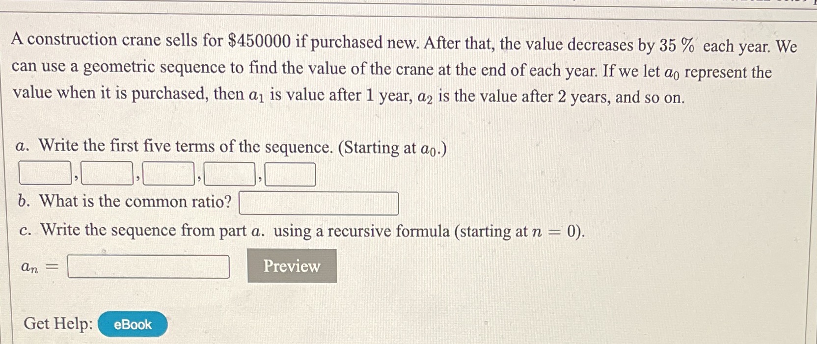 A construction crane sells for $450000 if