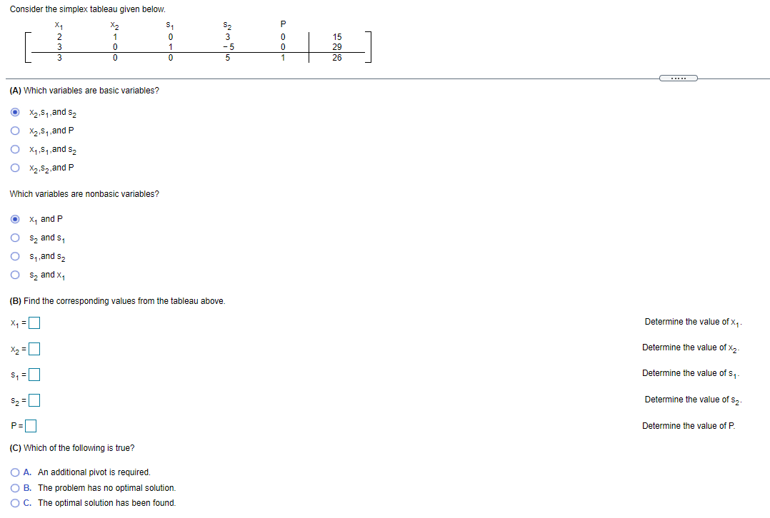 Consider the simplex tableau given below. X1 W WN