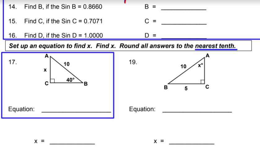 14. Find B, if the Sin B = 0.3660 B C) II 15.