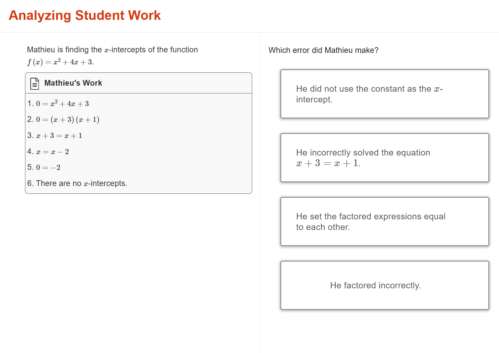 ? Analyzing Student Work Mathieu is finding the