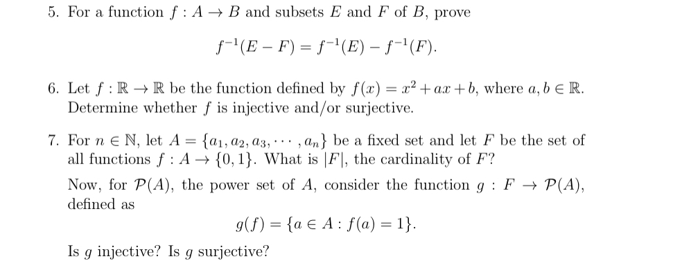 please help 5. For a function f : A - B and