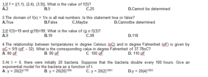 1 If f = {(1,1), (2,4), (3,9)}. What is the value