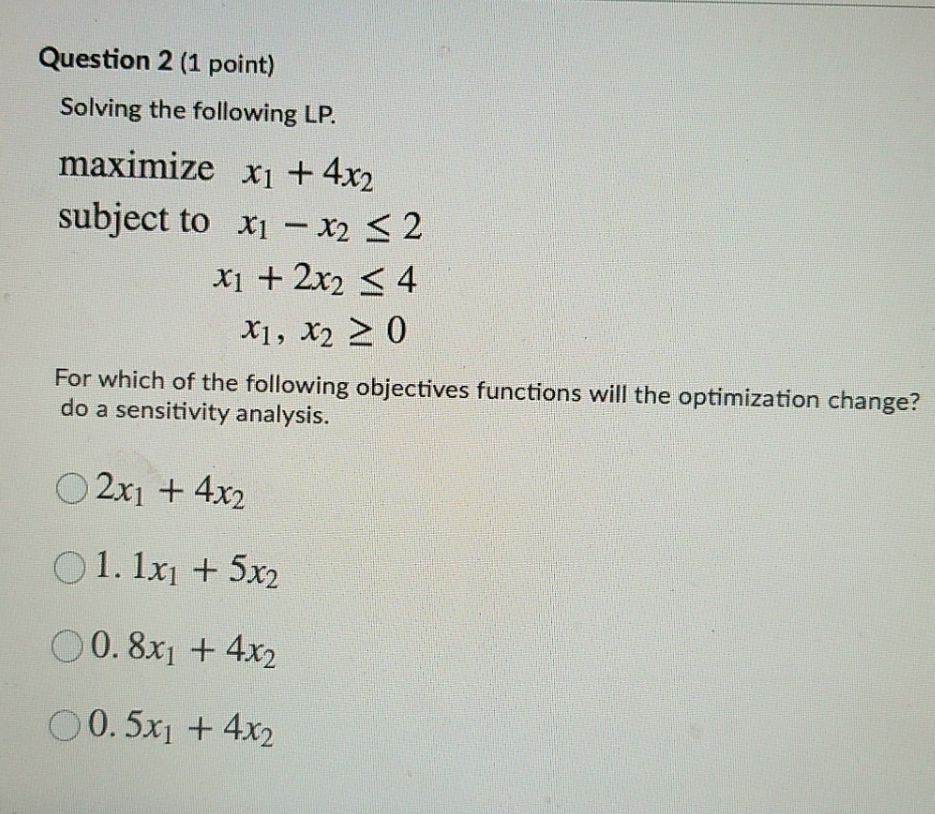 solve no work needed Question 2 (1 point) Solving