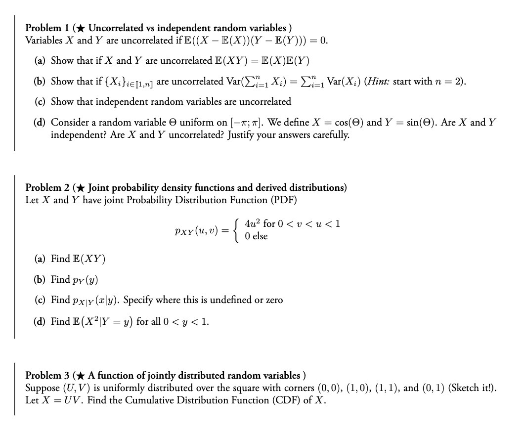 Problem 1 ( Uncorrelated vs independent random