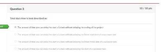Question 3 10 / 10 pts Total slack time is best