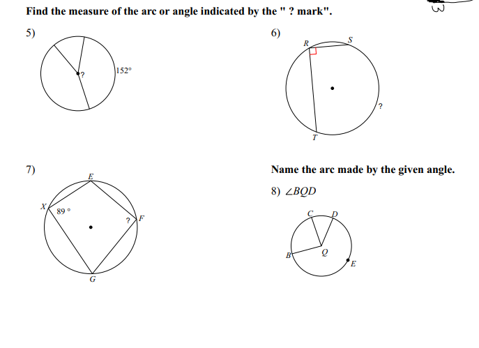 Find the measure of the are or angle indicated by