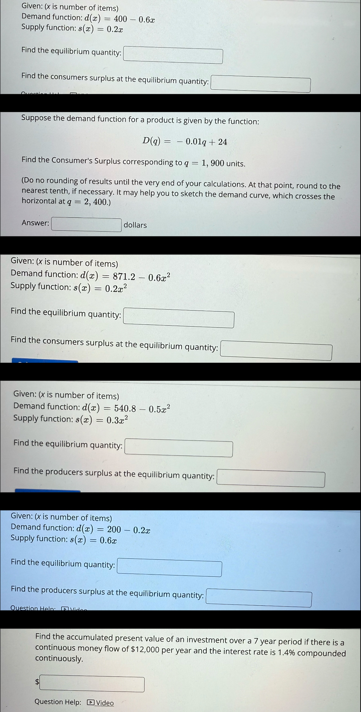 Given: (x is number of items) Demand function: