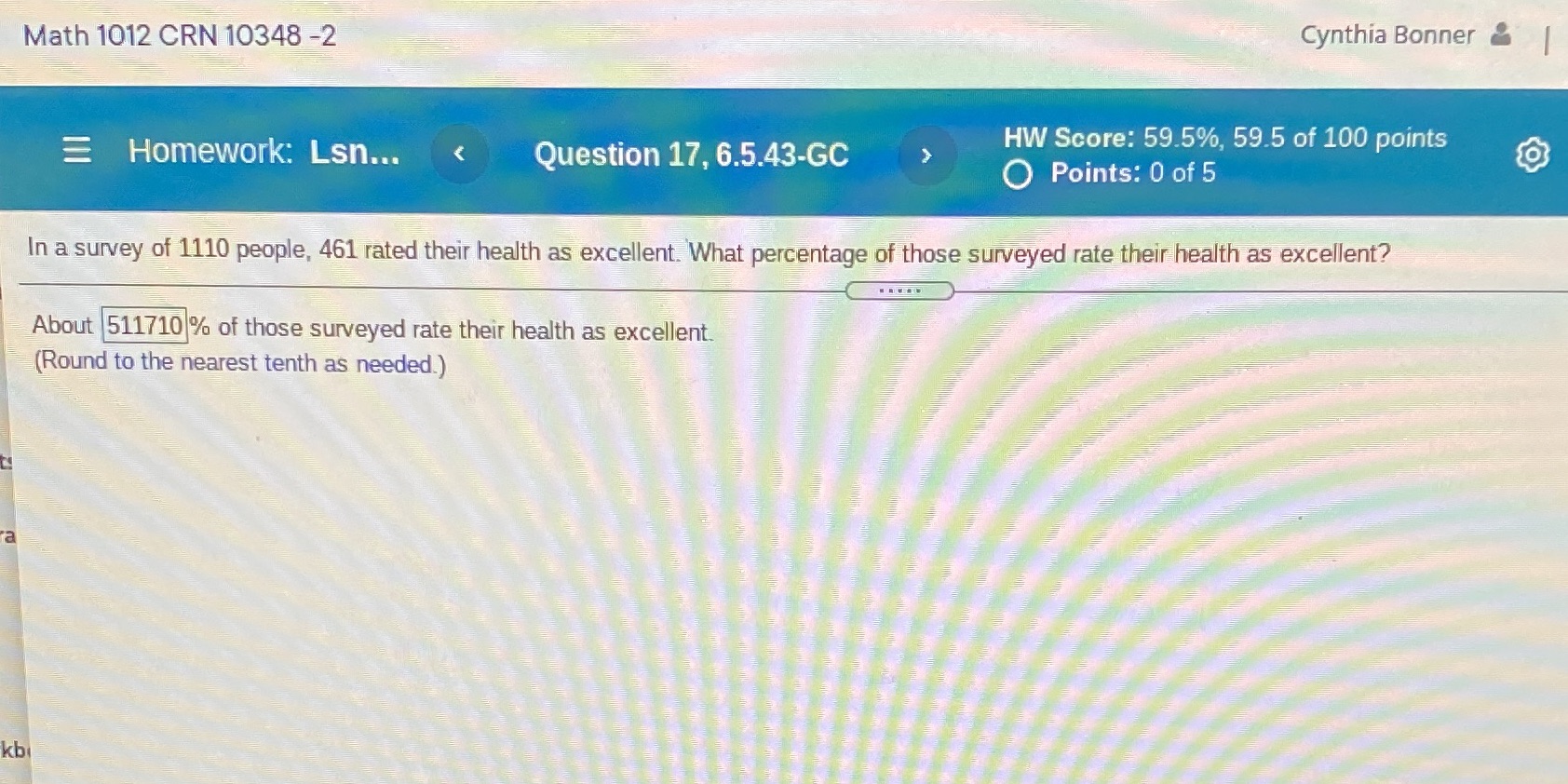 Math 1012 CRN 10348 -2 Cynthia Bonner Homework: