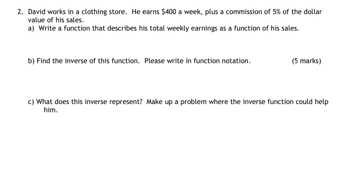 2. David works in a clothing store. He earns $400
