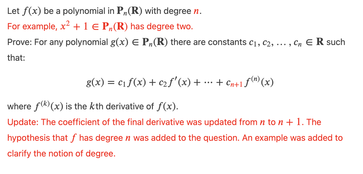 Let f(x) be a polynomial in Pn(R) with degree n.
