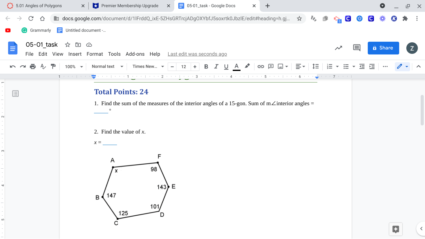 5.01 Angles of Polygons X Premier Membership