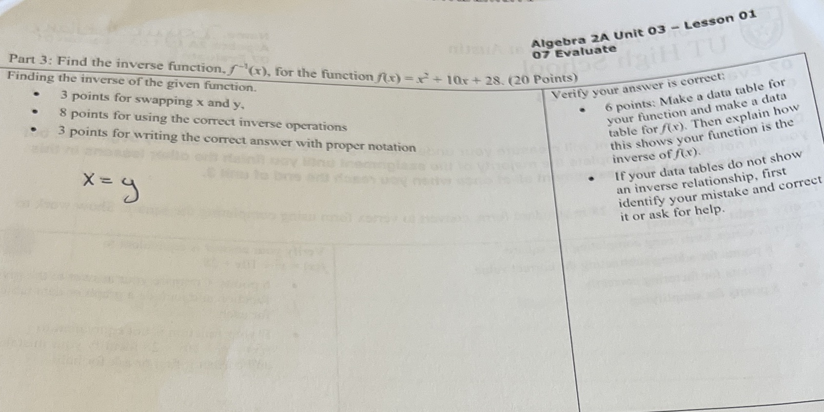 Finding the inverse of the given function. Part