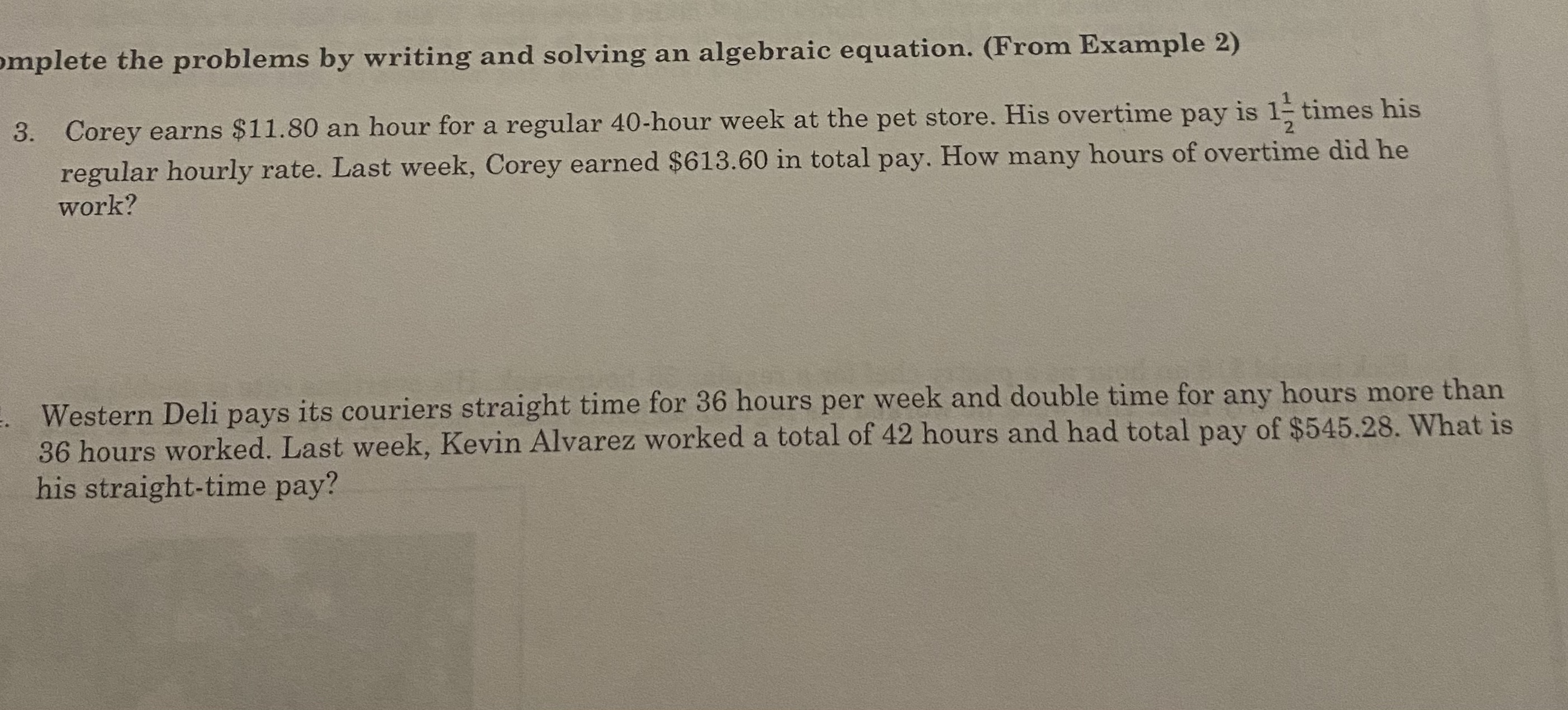 mplete the problems by writing and solving an