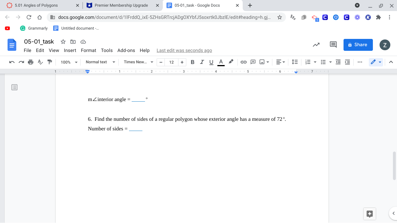 5.01 Angles of Polygons X Premier Membership