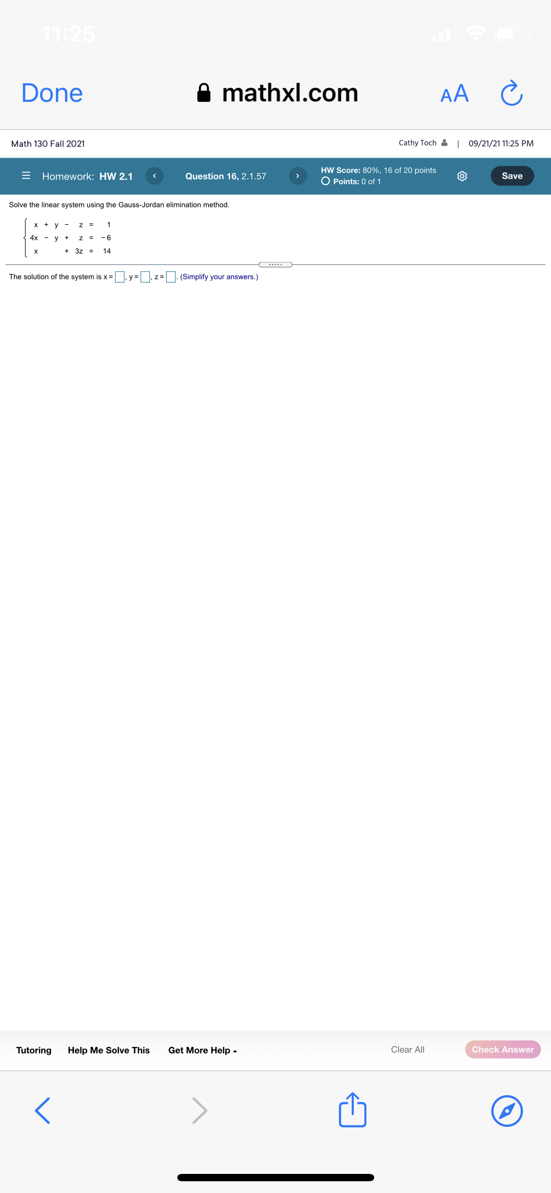 11:25 Done mathxl.com AA C Math 130 Fall 2021