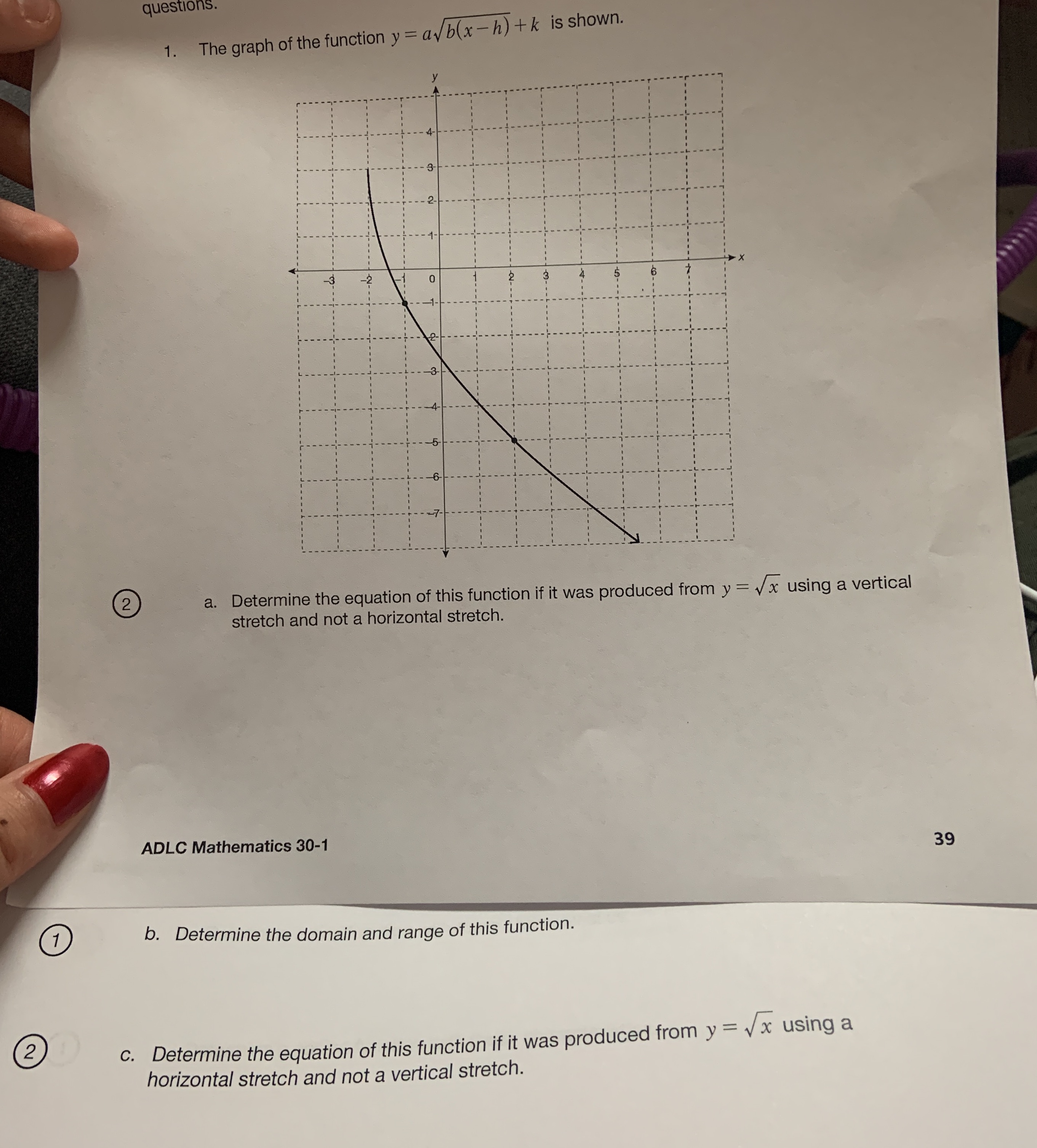 Math 30-1Part a,b,cPlease questions. 1. The graph