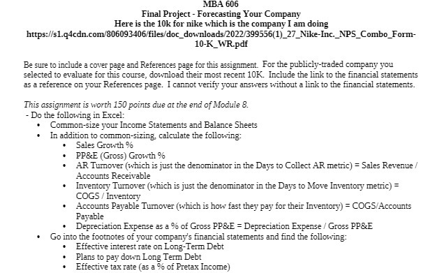 MBA 606 Final Project - Forecasting Your Company