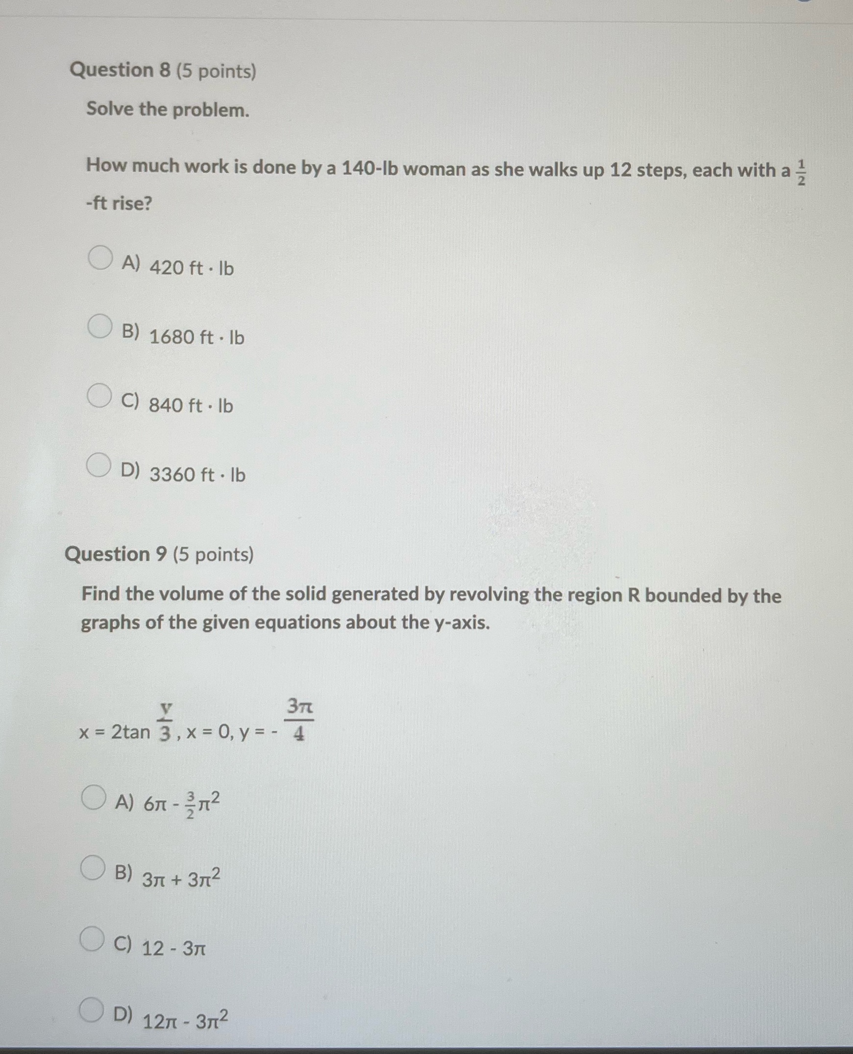 Q8.9 Question 8 (5 points) Solve the problem. How