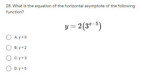 28. What is the equation of the horizontal