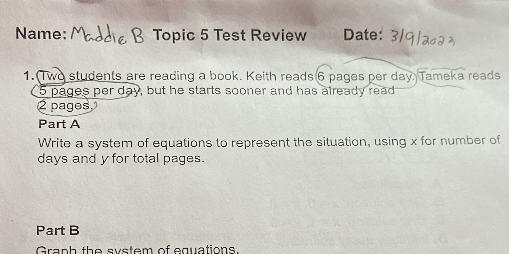Name: Maddie B Topic 5 Test Review Date: 3/9/2023