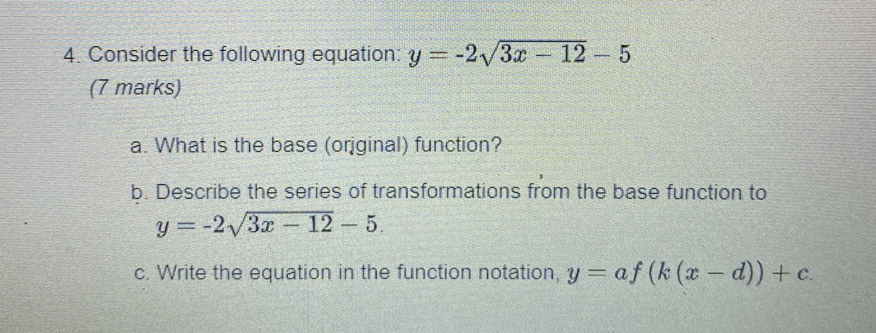 4. Consider the following equation: y =-2\\/3x -