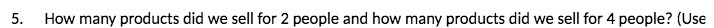 5. How many;r products did we sell for 2 people