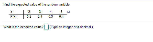 Find the expected 1l'alue of the random