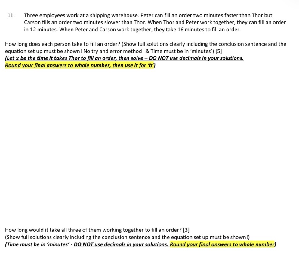 11. Three employees work at a shipping warehouse.