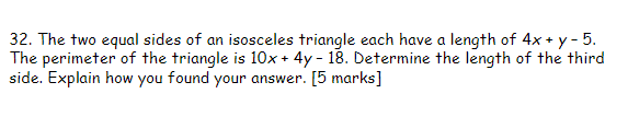 32. The two equal sides of an isosceles triangle