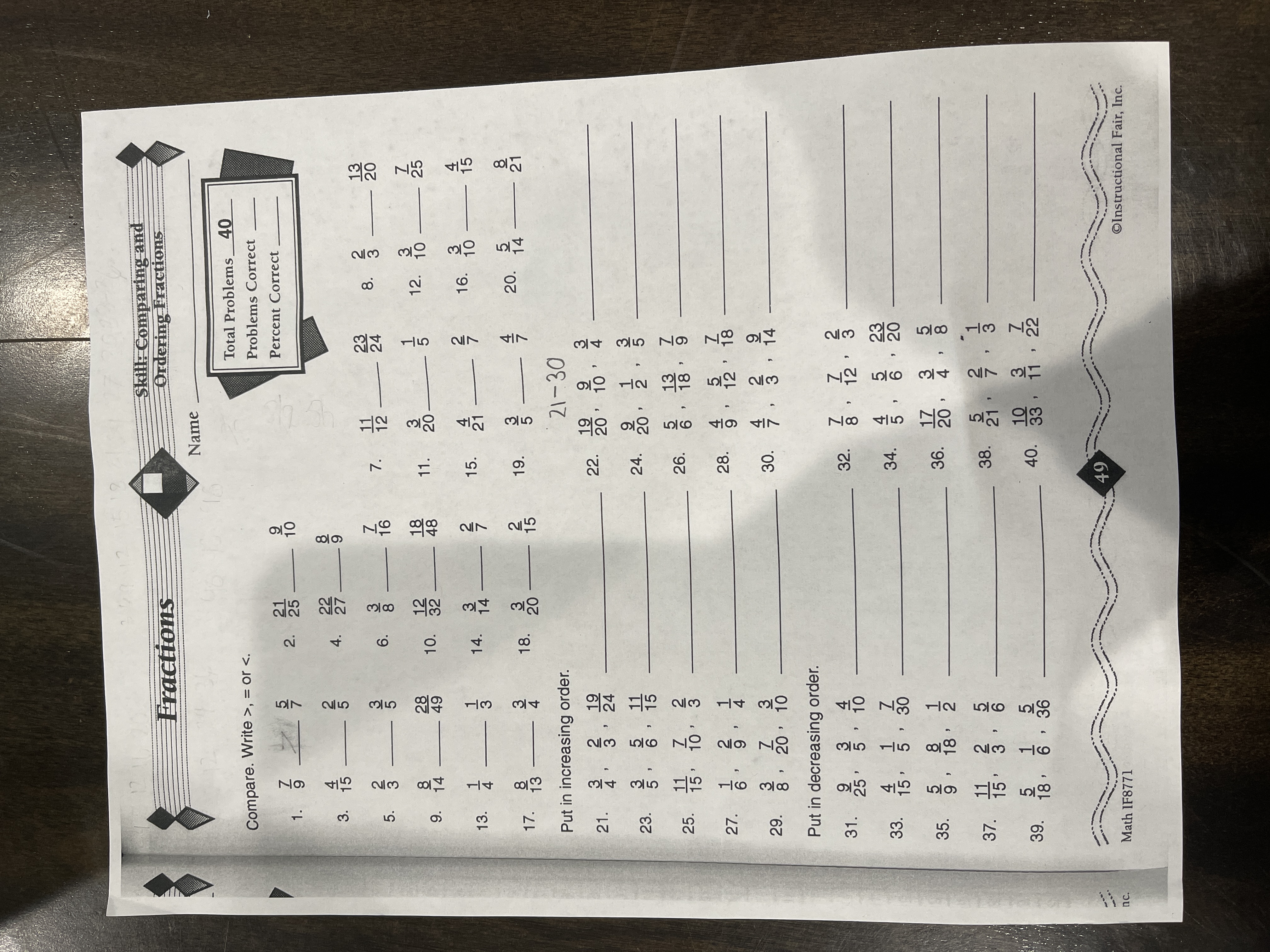 Skill: Comparing and Fractions Ordering Fractions
