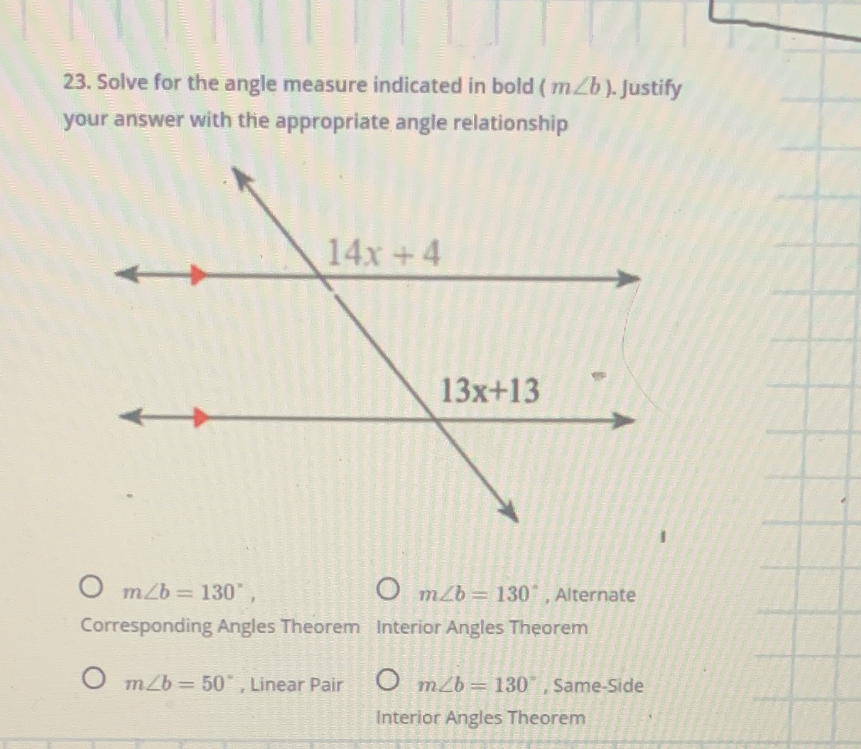 23. Solve for the angle measure indicated in bold