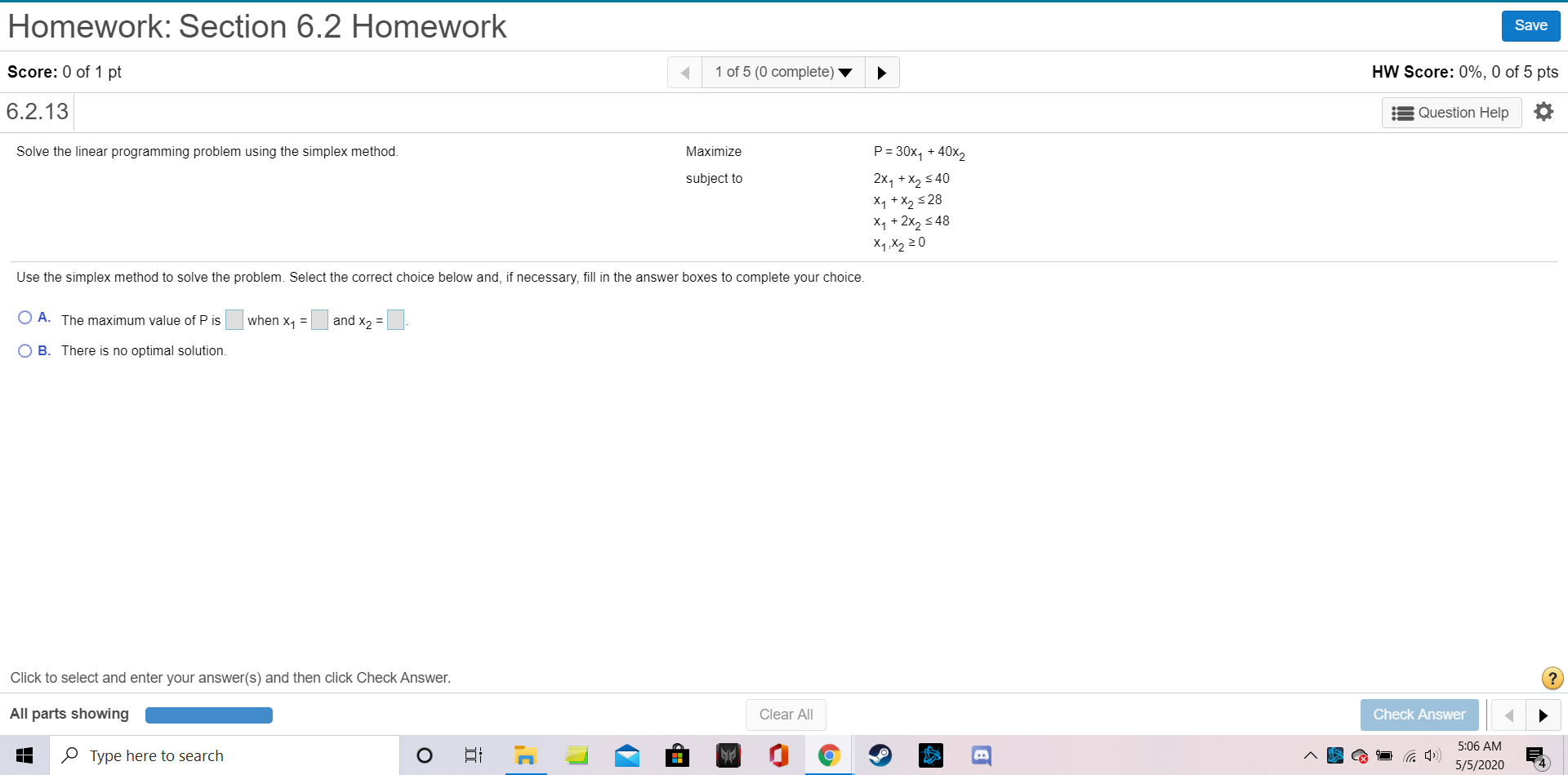 Solve the linear programming problem using the