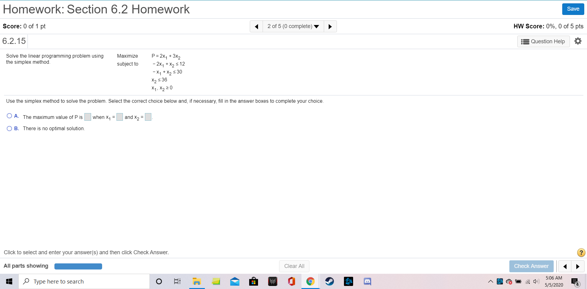 Solve the linear programming problem using the