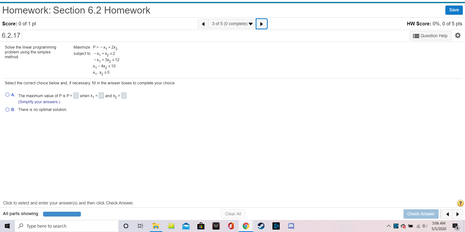 Solve the linear programming problem using the