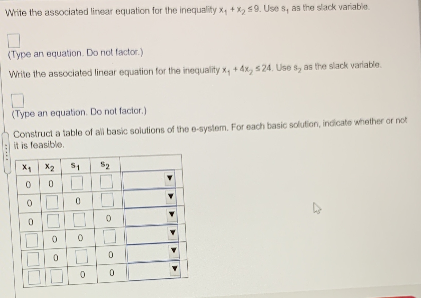 Write the associated linear equation for the