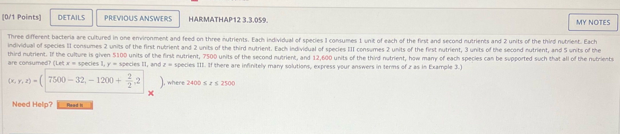[0/1 Points] DETAILS PREVIOUS ANSWERS HARMATHAP12