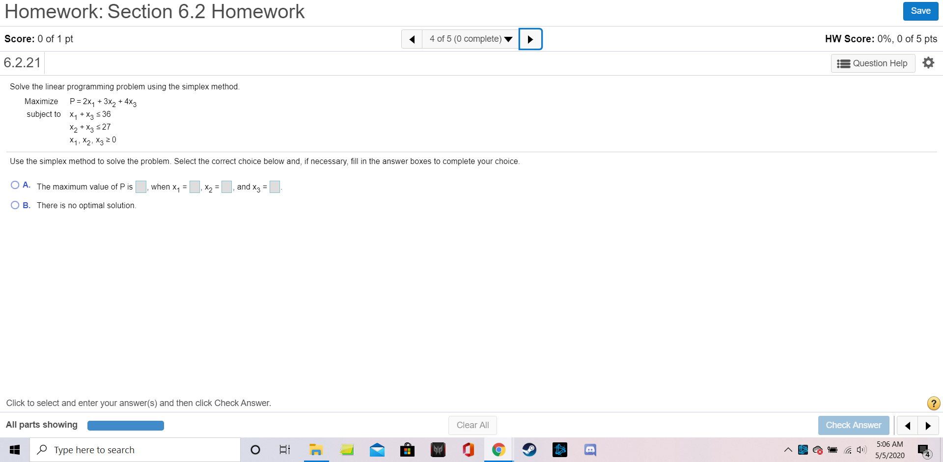 Solve the linear programming problem using the