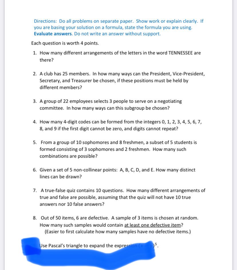 Help me answer questions 1 to 8 Directions: Do