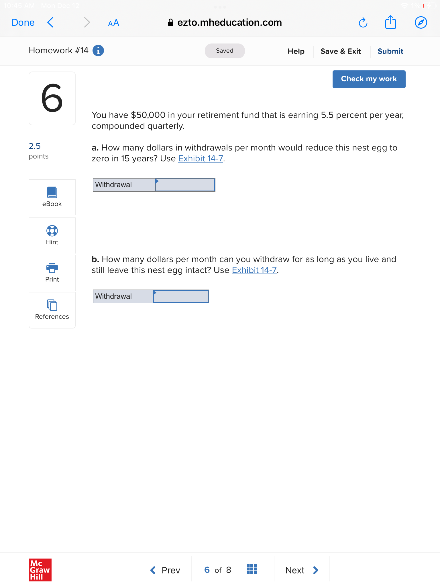 Done < AA ezto.mheducation.com 0 ] Homework #14 0