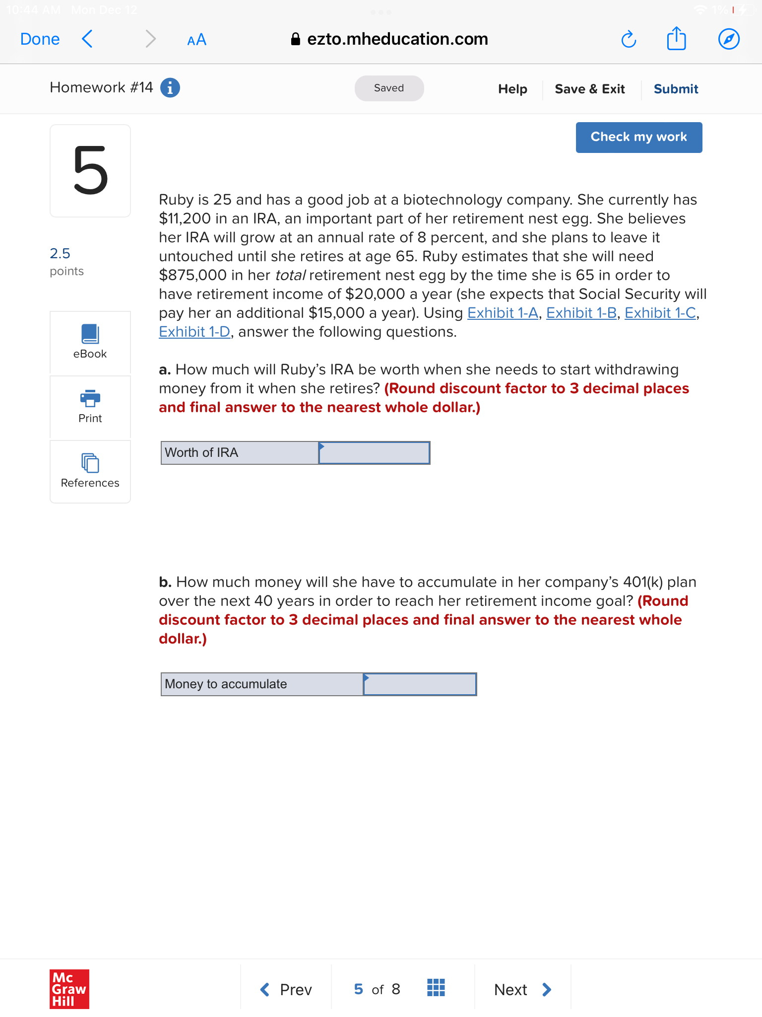 Done < AA ezto.mheducation.com 0 ] Homework #14 0