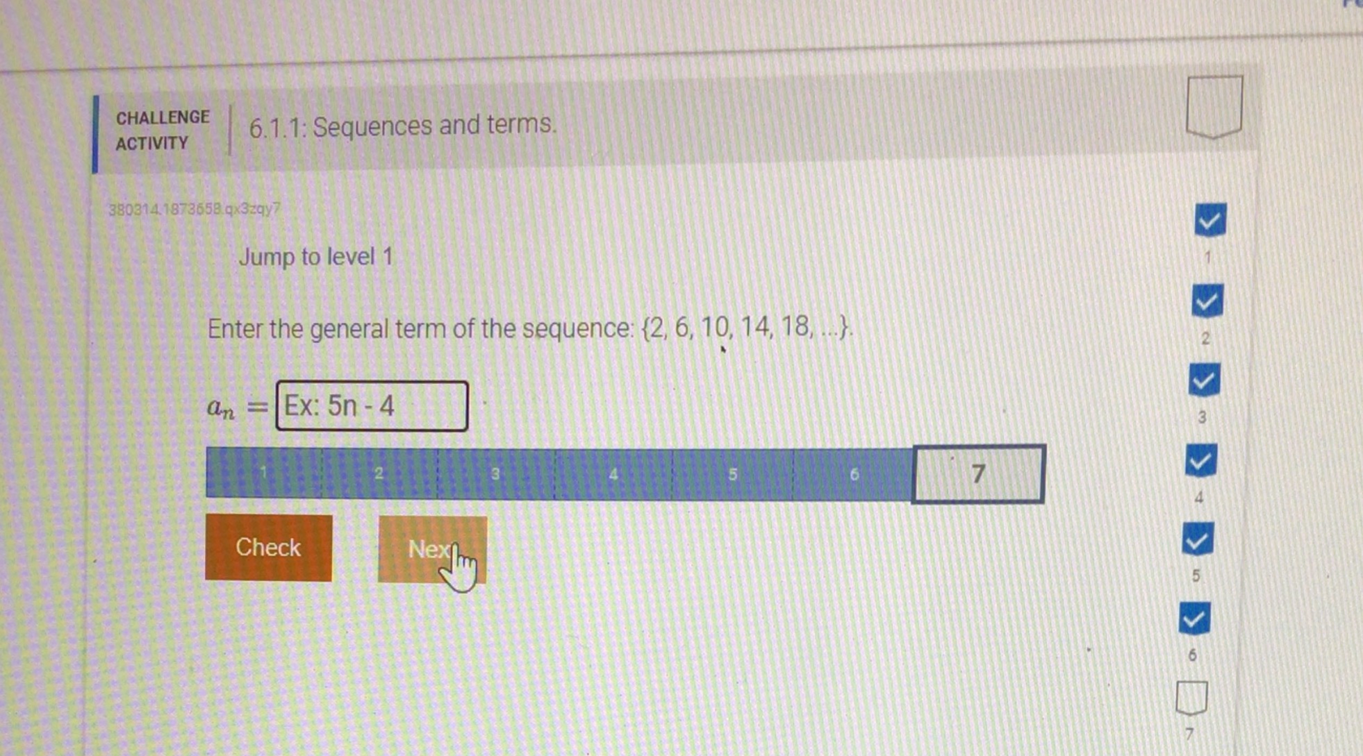 CHALLENGE 6.1.1: Sequences and terms. ACTIVITY
