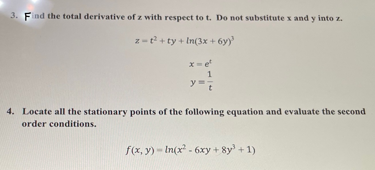 3. Find the total derivative of z with respect to
