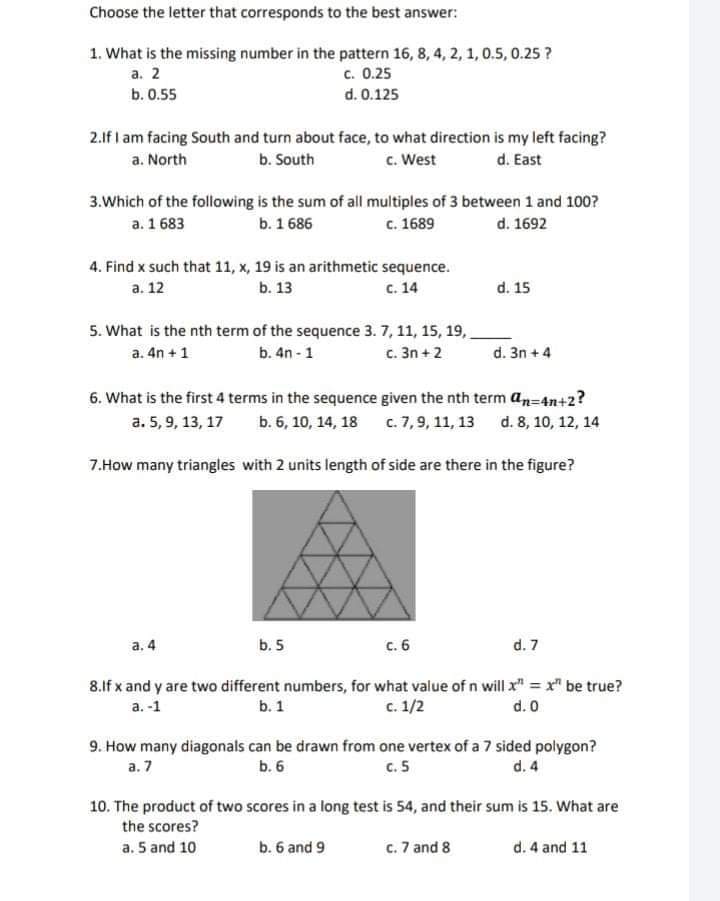Choose the letter that corresponds to the best