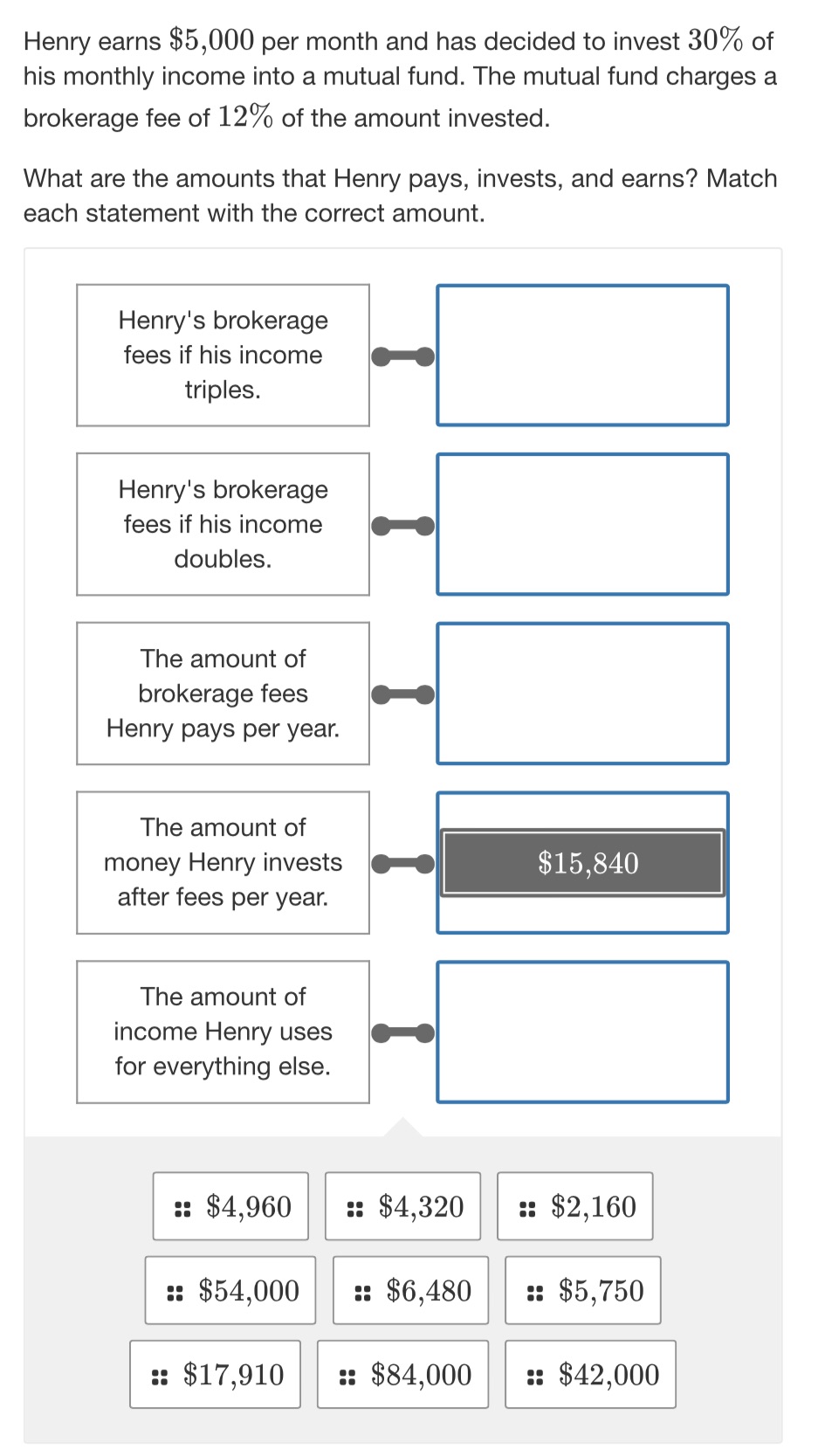 Henry earns $5,000 per month and has decided to