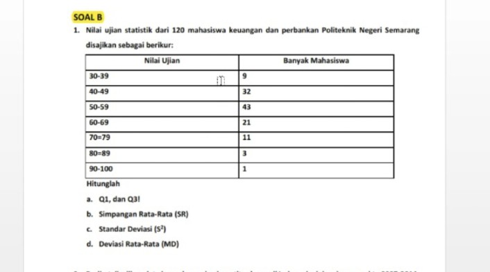 \f\fSOAL B 1. Nilai ujian statistik dari 120