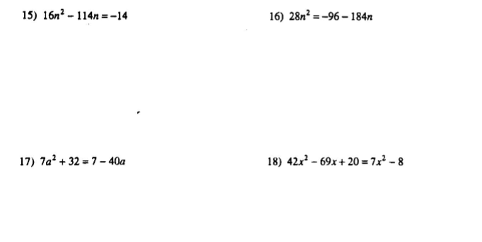 \f11) 872 + 3r+2 =72 12) b' + b= 25) 3k* +