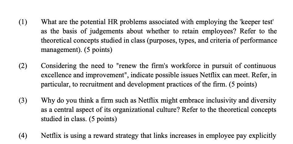 (1) What are the potential HR problems associated