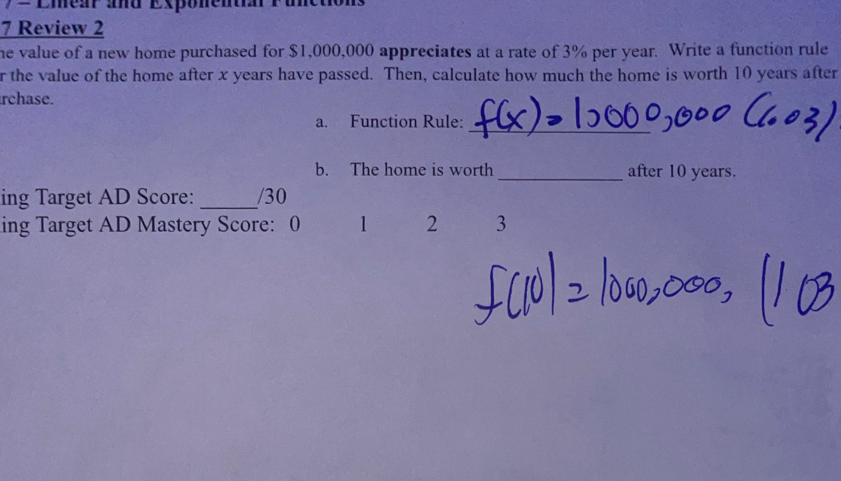 7 Review 2 e value of a new home purchased for