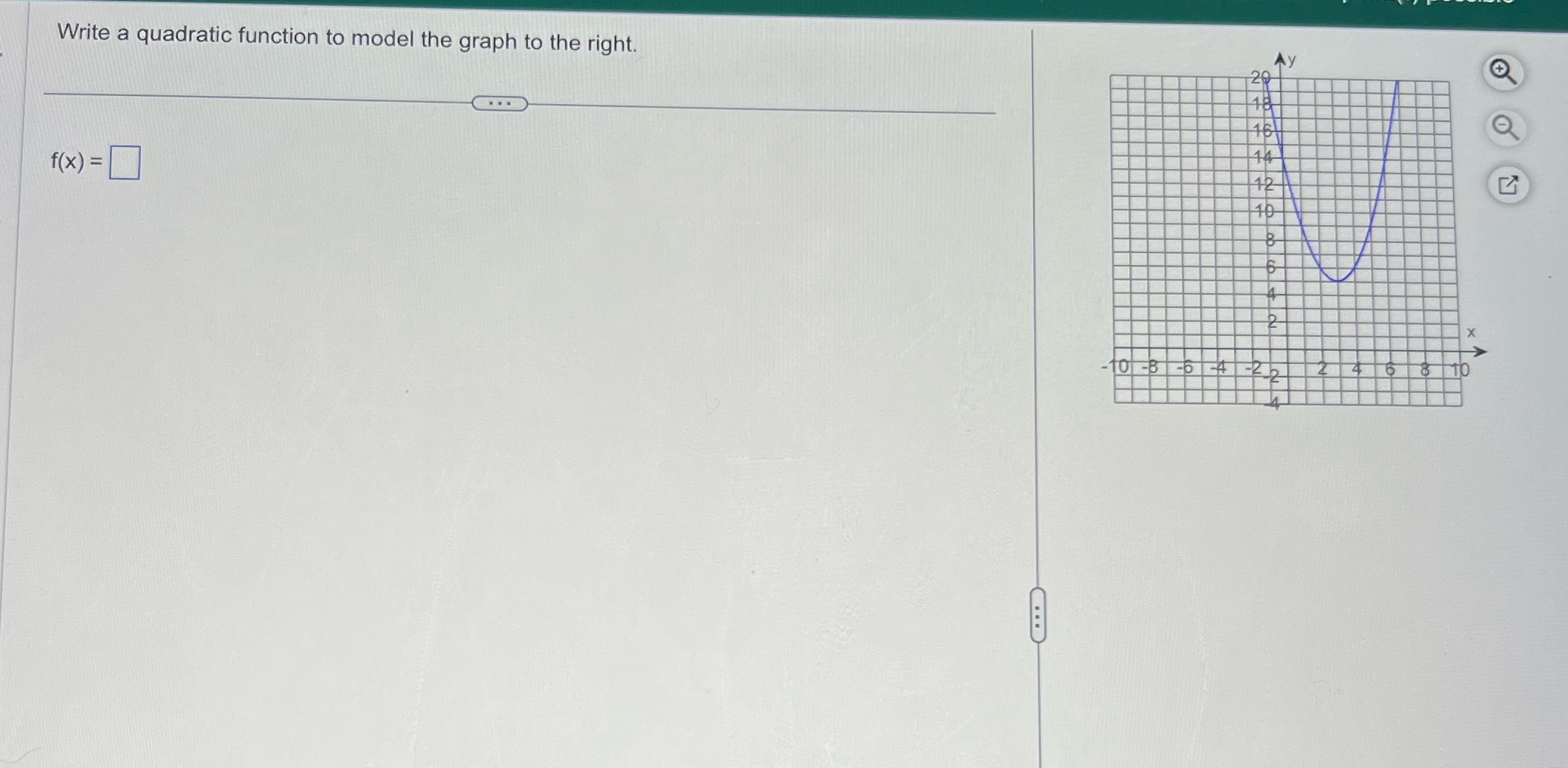 Write a quadratic function to model the graph to
